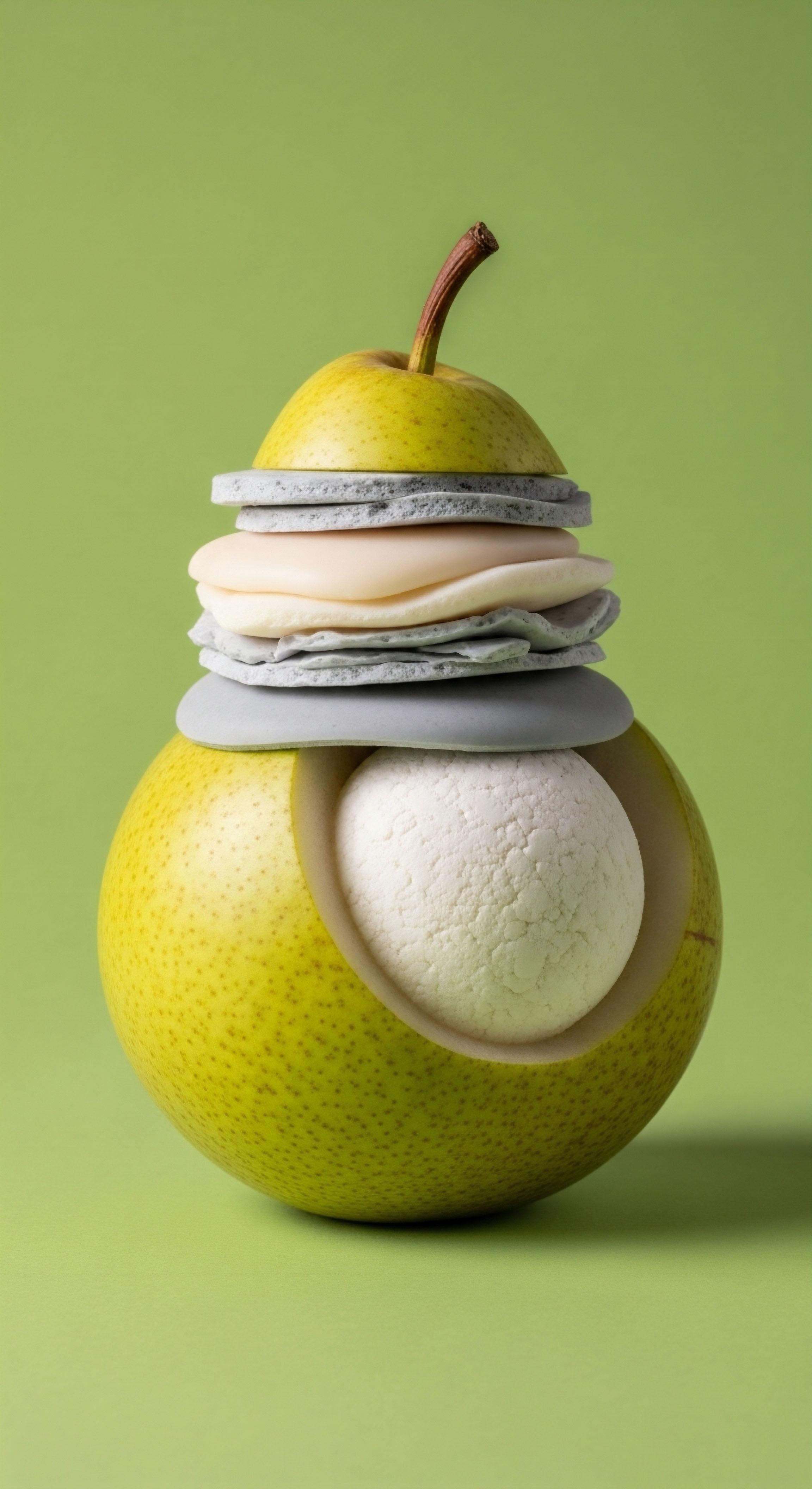 A reassembled pear embodies hormonal homeostasis. Its carved interior reveals a textured white sphere, symbolizing bioidentical hormones or peptides for cellular health