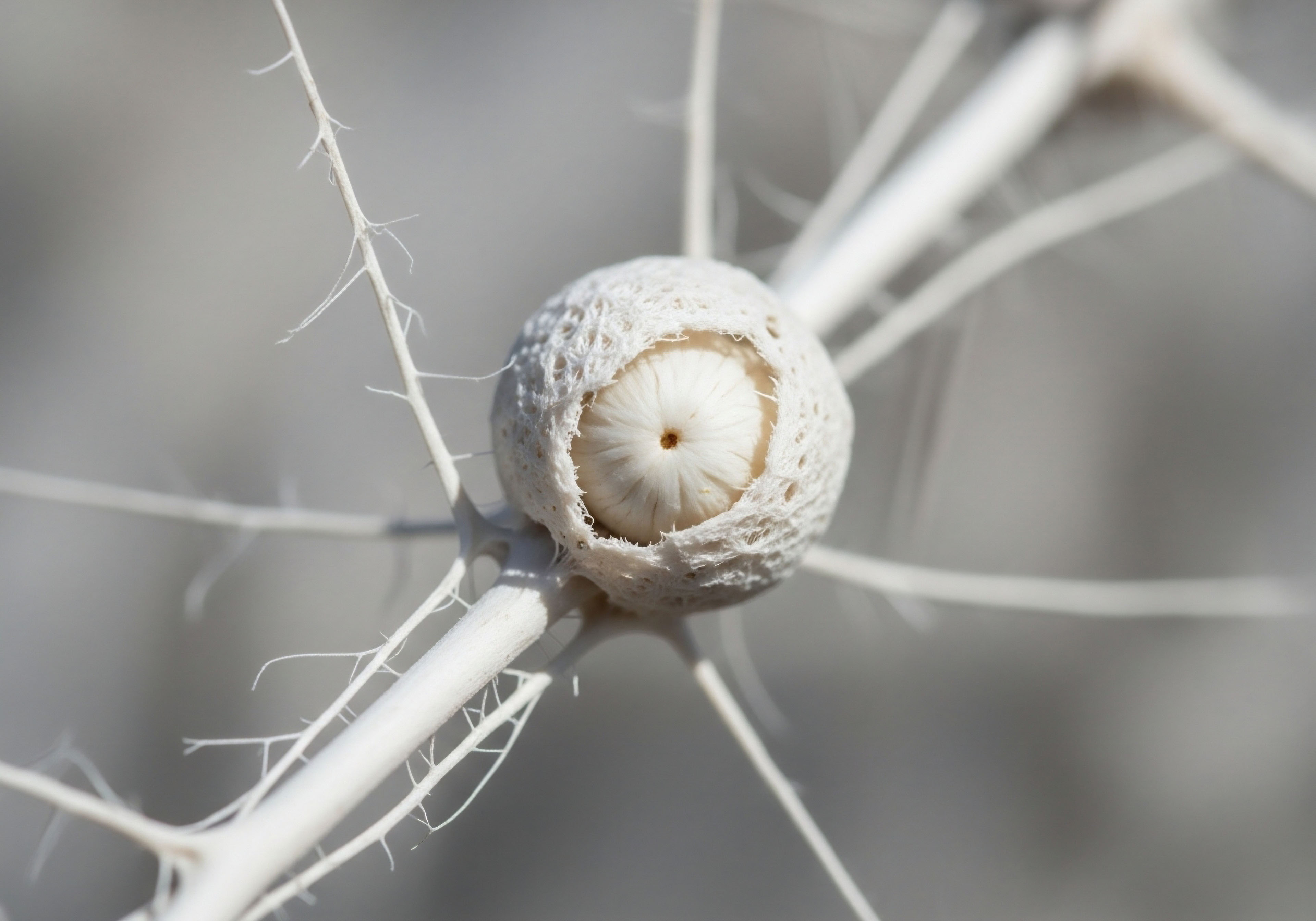 A stark, white skeletal plant structure embodies the foundational biological framework of hormonal imbalance. Its central, intricate pod symbolizes precise bioidentical hormones and peptide protocols for cellular repair, fostering endocrine homeostasis and reclaimed vitality in HRT for andropause
