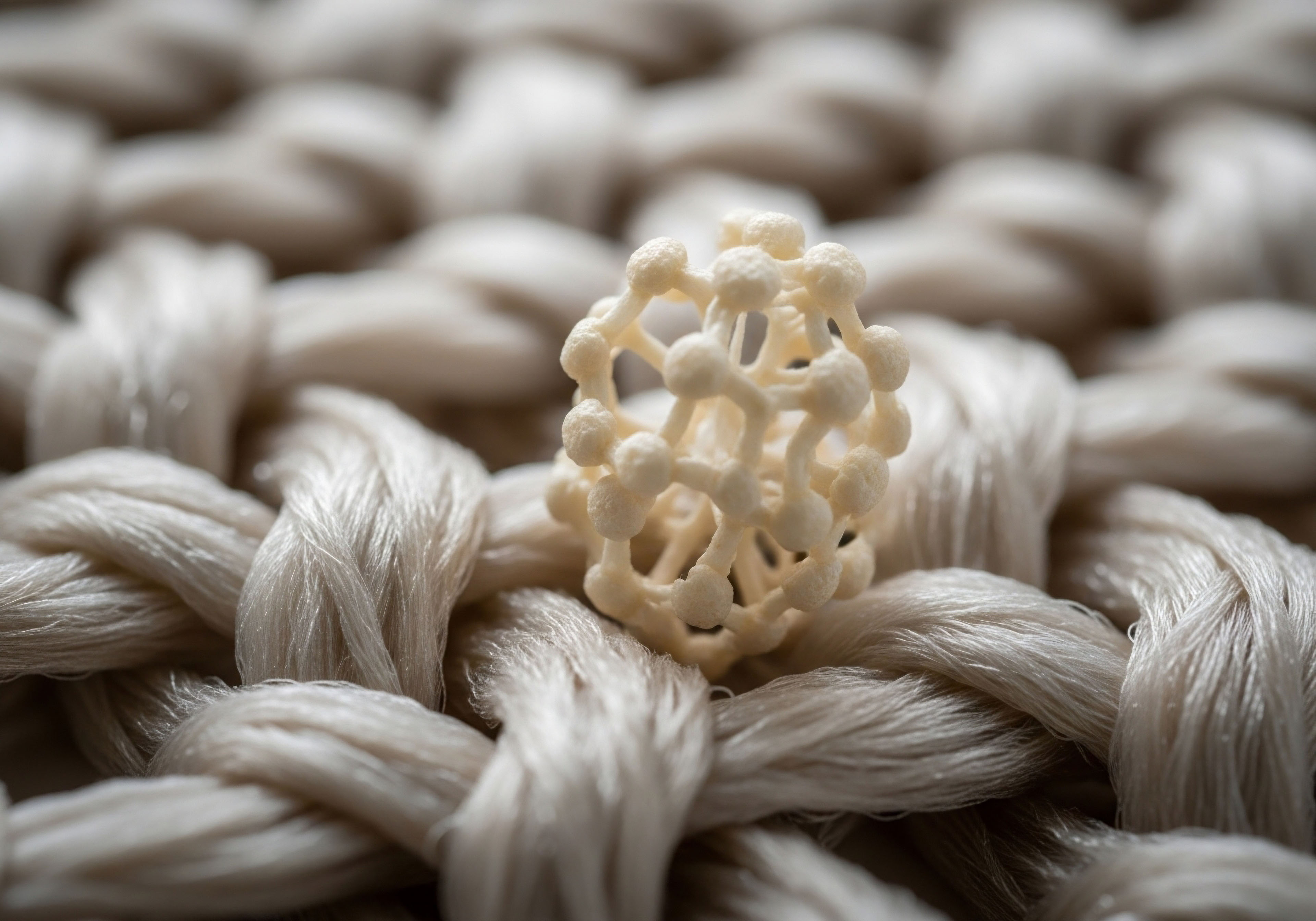 A micro-photograph reveals an intricate, spherical molecular model, possibly representing a bioidentical hormone or peptide, resting upon the interwoven threads of a light-colored fabric, symbolizing the body's cellular matrix. This highlights the precision medicine approach to hormone optimization, addressing endocrine dysfunction and restoring homeostasis through targeted HRT protocols for metabolic health