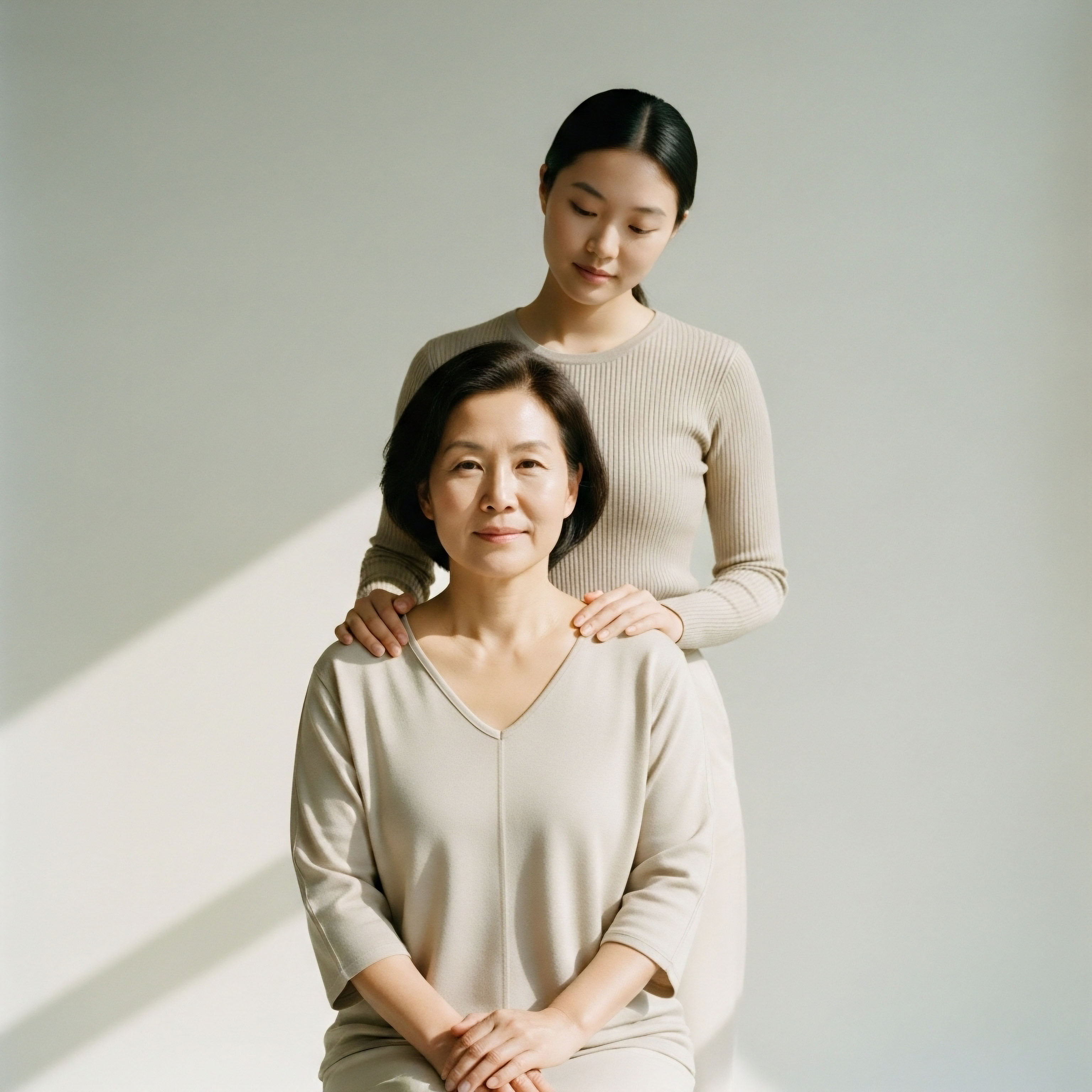Older woman receives therapeutic support from younger, depicting patient consultation for hormone optimization, metabolic health, endocrine balance, cellular function, personalized care, and clinical wellness.
