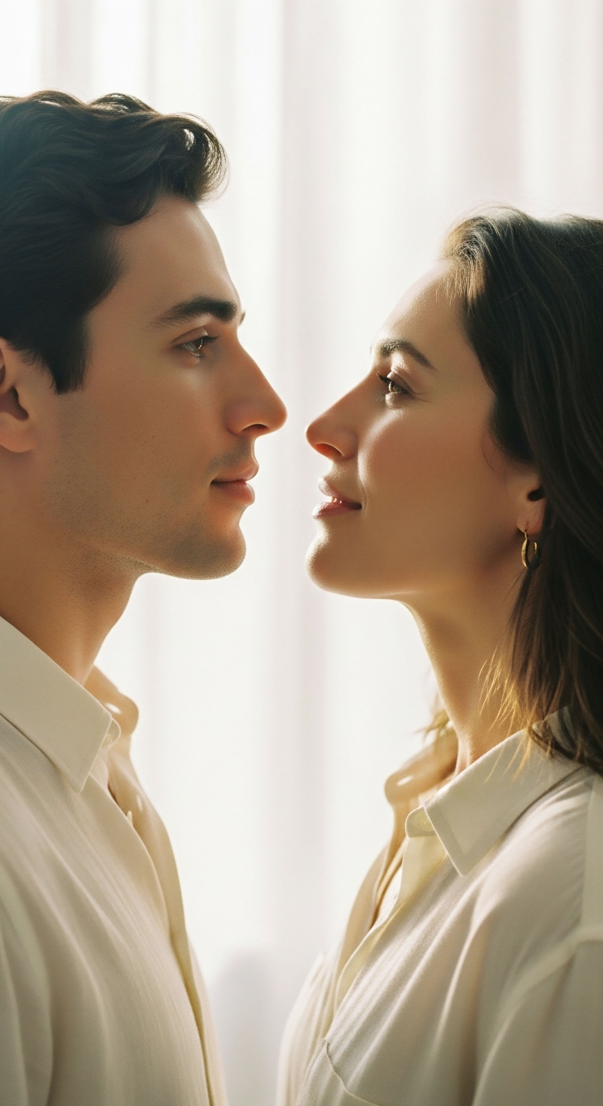 Close profiles of a man and woman in gentle connection, bathed in soft light. Their serene expressions convey internal endocrine balance and vibrant cellular function, reflecting positive metabolic health outcomes