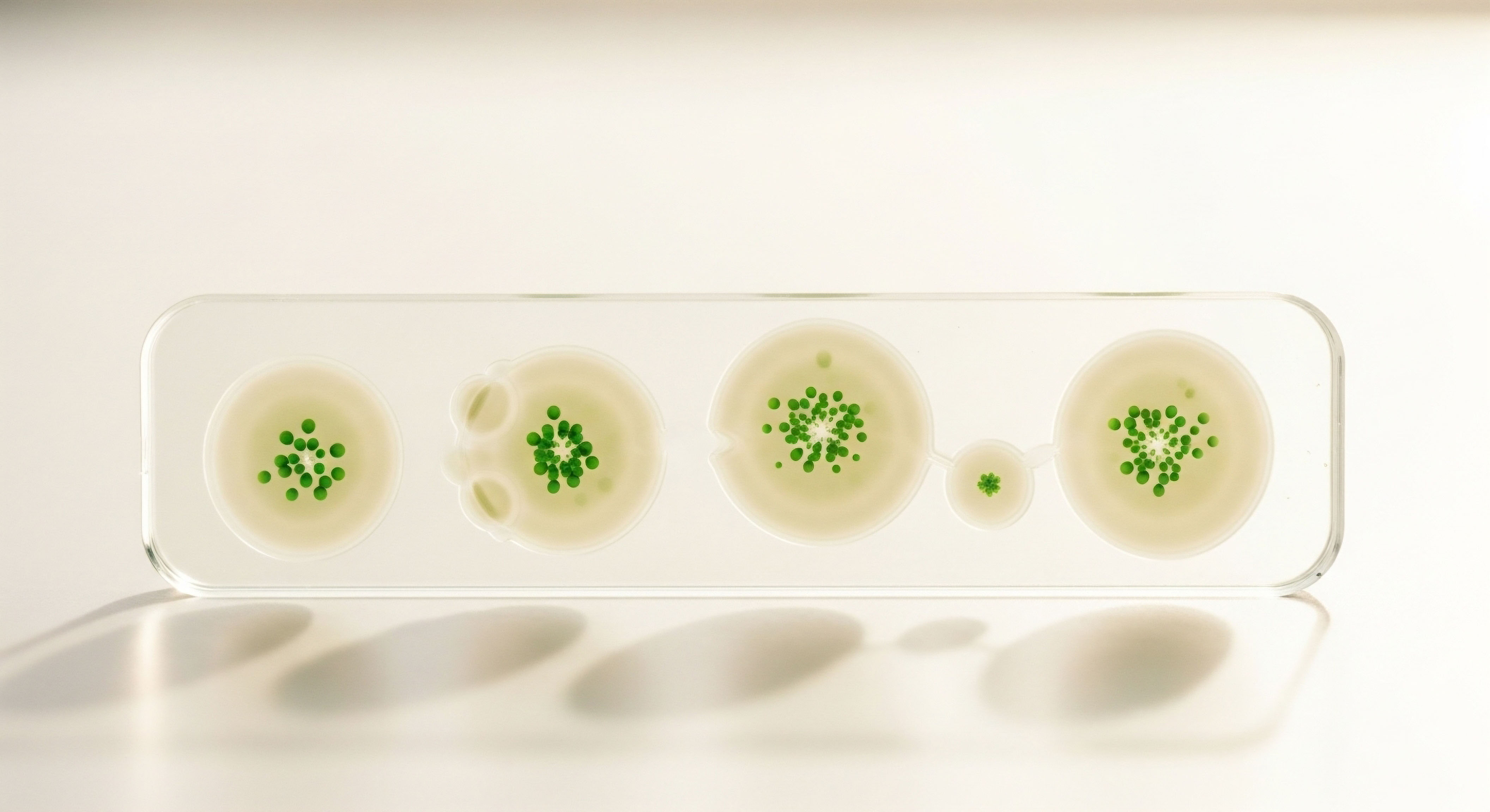 A clear micro-assay slide shows green cellular formations in fluid wells. This depicts optimized cellular function, aiding targeted peptide therapy efficacy, assessing bioavailability for hormone optimization and metabolic health protocols