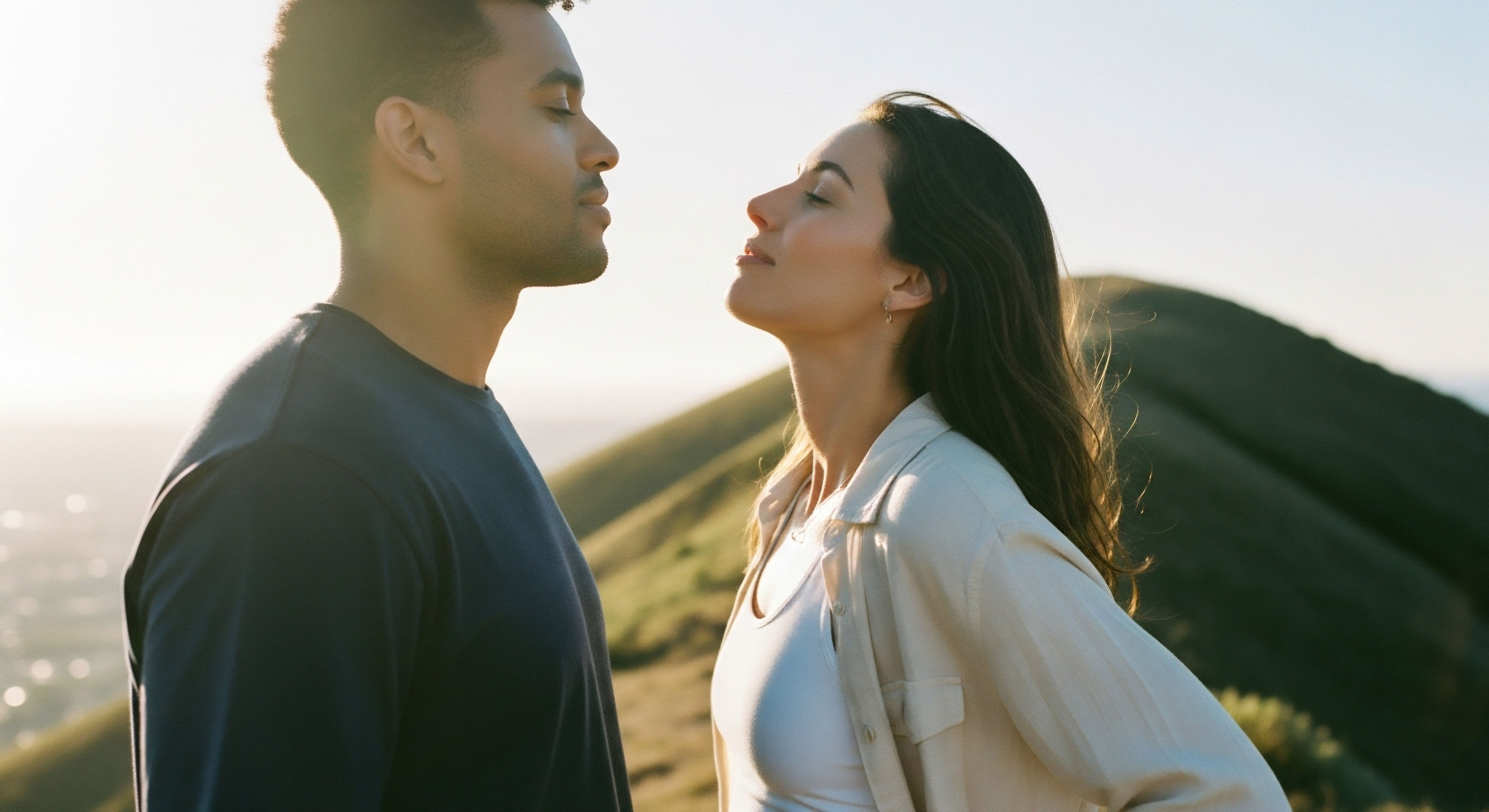 Individuals in tranquil contemplation symbolize patient well-being achieved through optimal hormone optimization. Their serene expression suggests neuroendocrine balance, cellular regeneration, and profound metabolic health, highlighting physiological harmony derived from clinical wellness via peptide therapy