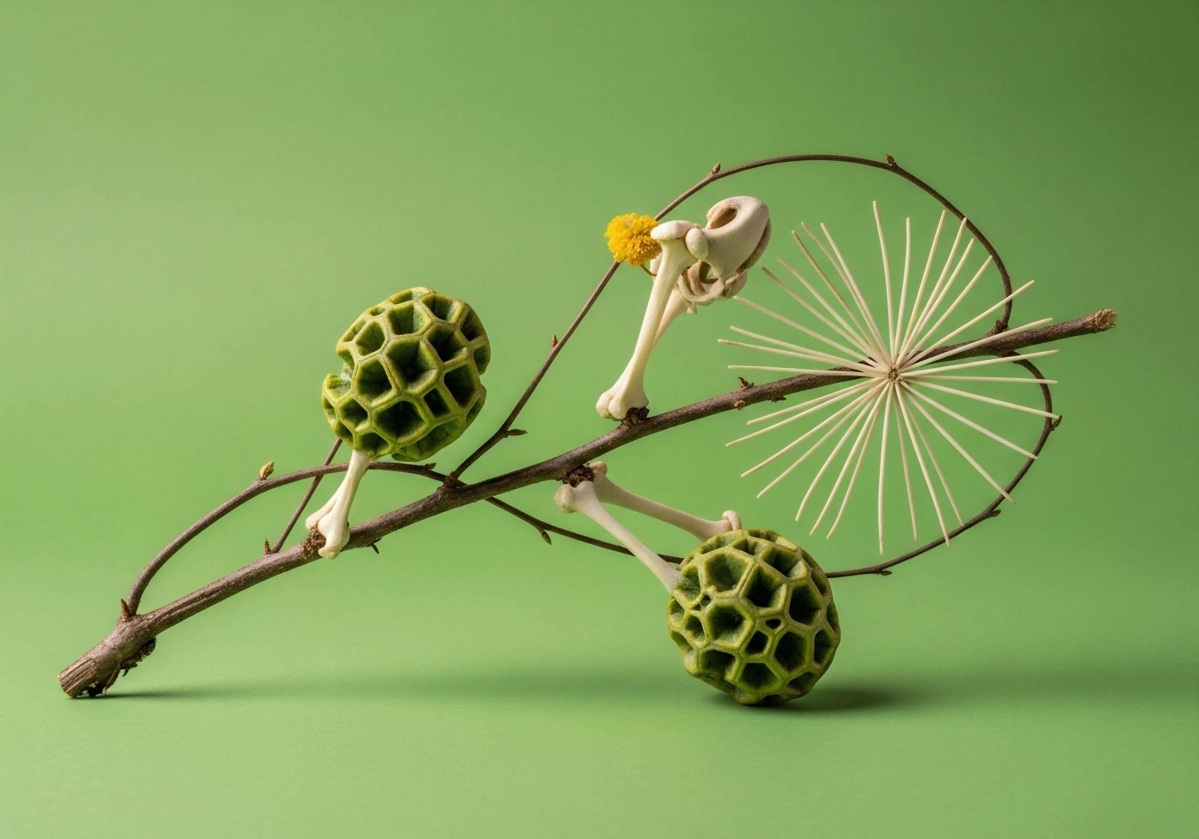 Abstract forms on a branch symbolize hormonal balance and cellular health. Green honeycomb shapes represent metabolic optimization and regenerative medicine