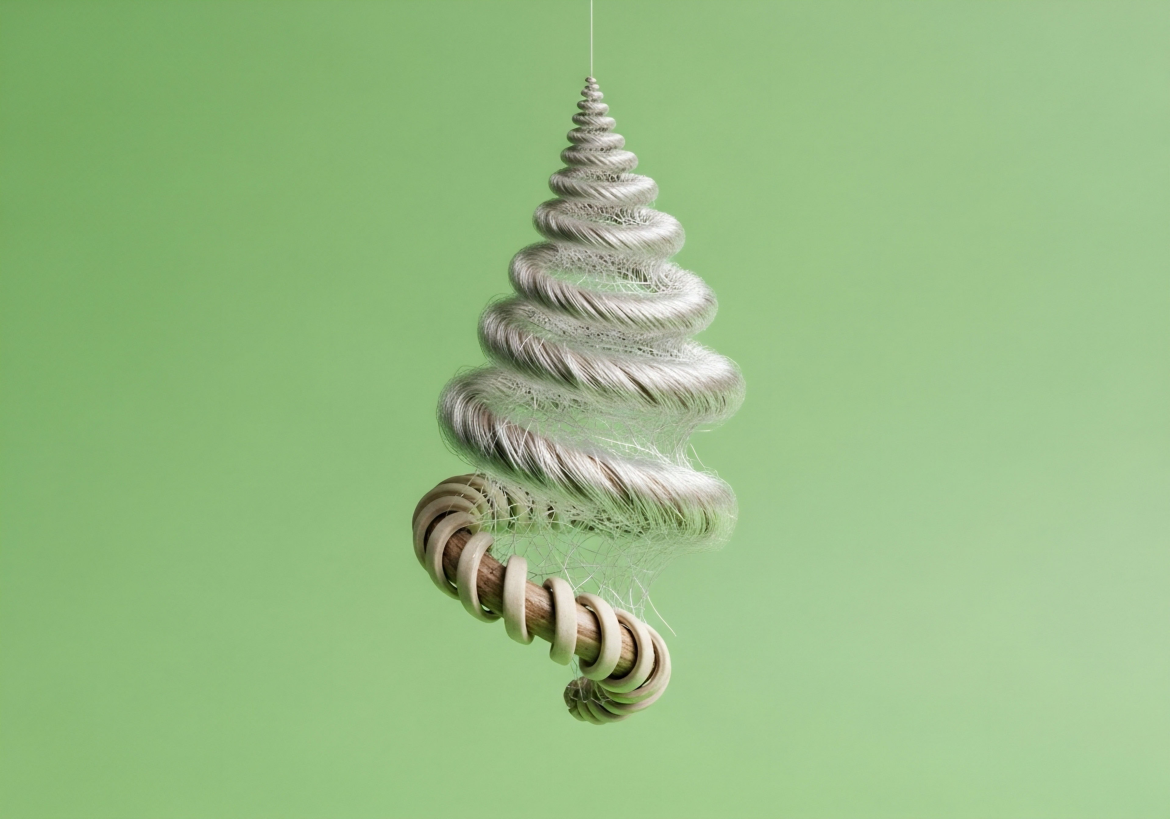 A suspended, conical spiral structure, transitioning from a solid, segmented base to delicate, interwoven strands. This visualizes the intricate endocrine system and precise hormone optimization journey