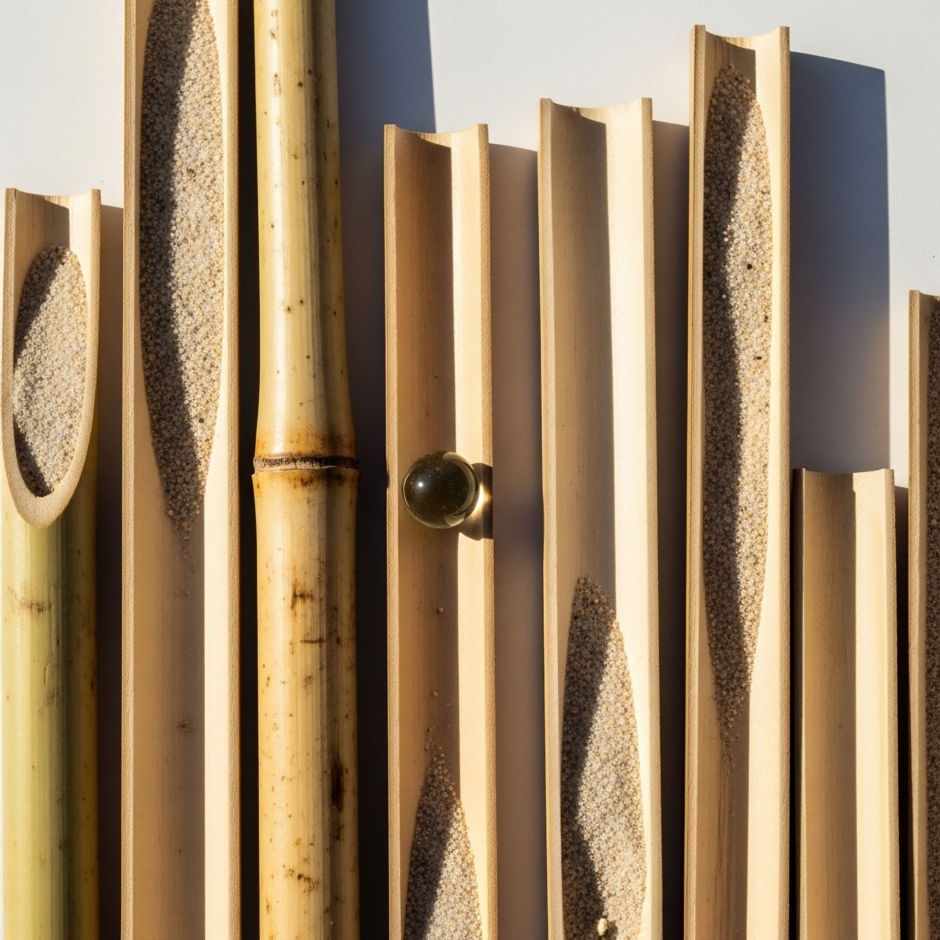 Bamboo channels with sand and a marble depict precise therapeutic pathways. This symbolizes targeted peptide therapy for hormone optimization, guiding cellular function, metabolic health, and physiological balance, crucial for endocrine system wellness, informed by biomarker analysis
